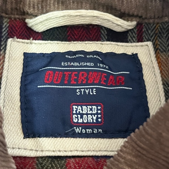 Faded Glory Womens Chore Coat Large Corduroy Collar Plaid Canvas Barn Jacket. - Picture 3 of 9